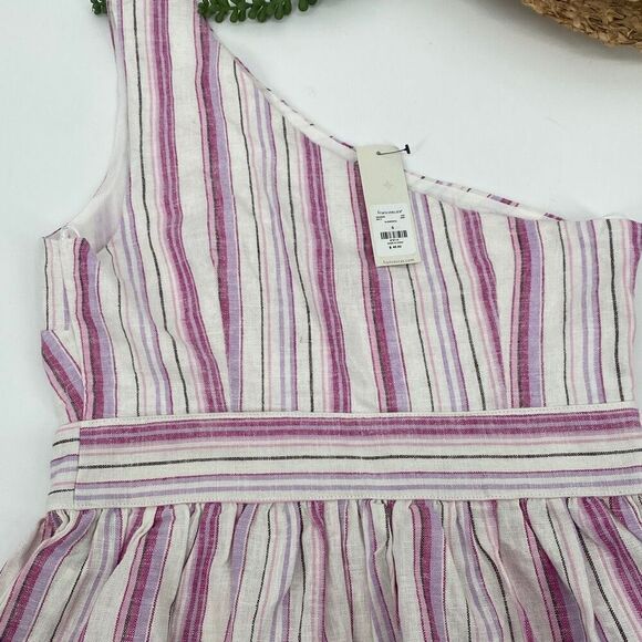 New Francesca's Slone One Shoulder Stripe Peplum Linen Blend Top Small - Picture 10 of 15